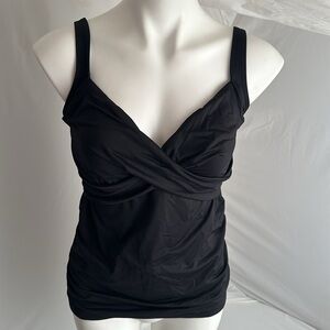 Lands End black v-neck wrap underwire tankini top with adjustable straps